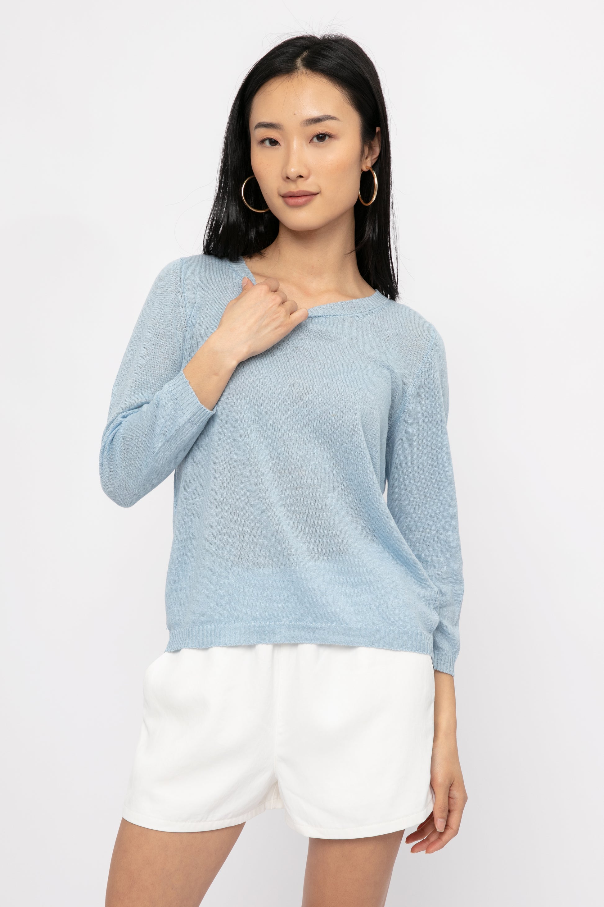 PRIVATE 0204 Cotton Linen Top in Ciel Blue