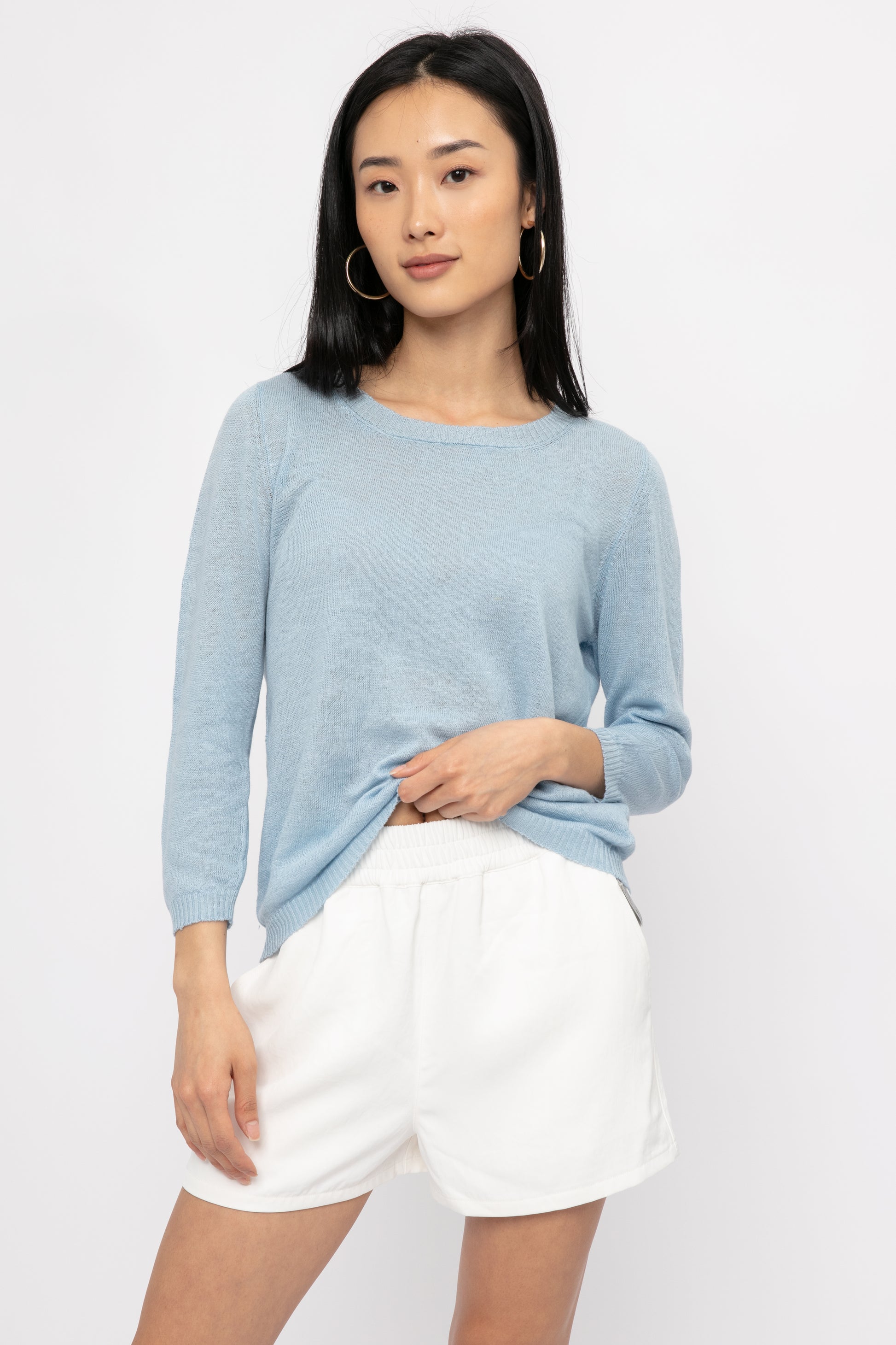 PRIVATE 0204 Cotton Linen Top in Ciel Blue