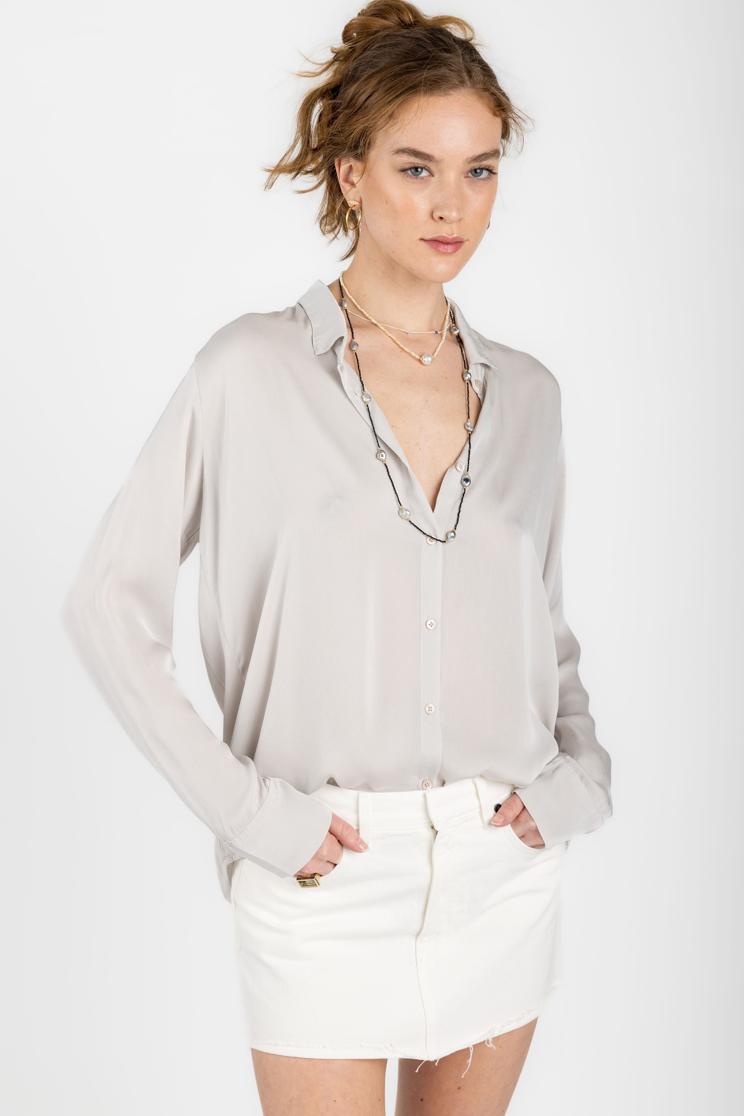 Smooth Silk Shirt in Pearl