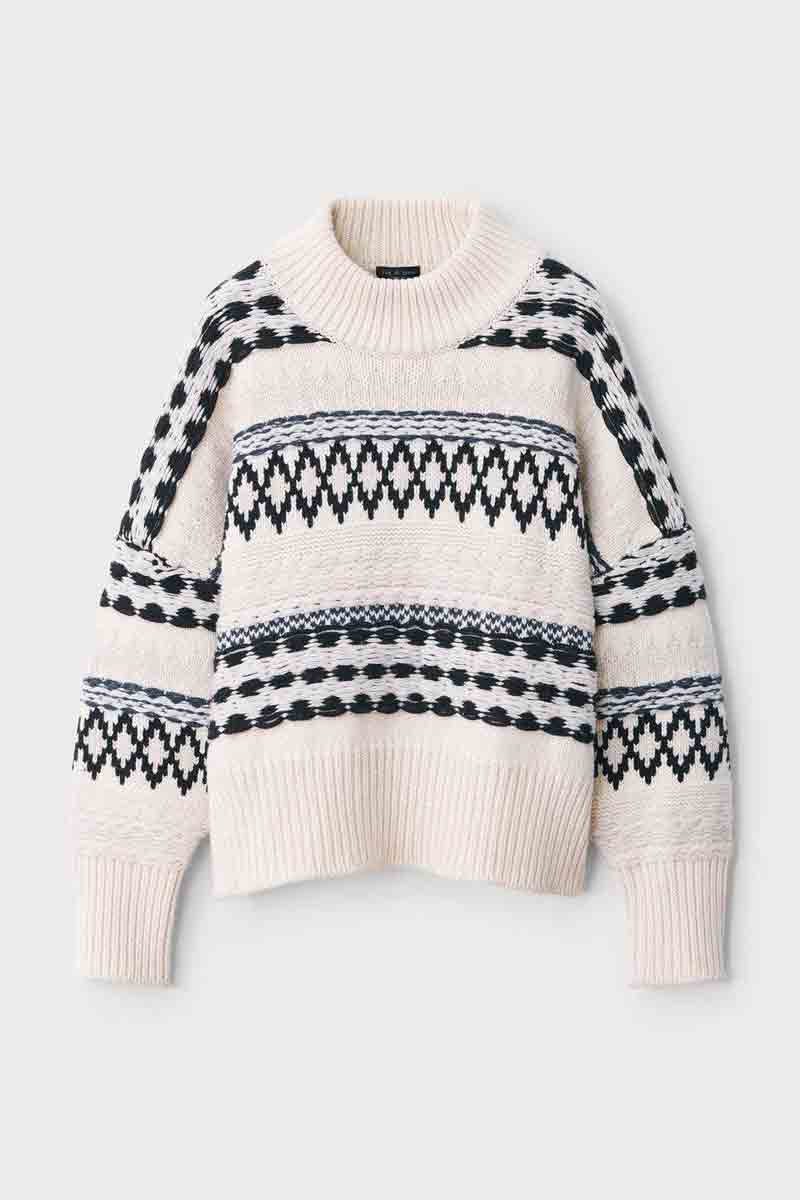 RAG & BONE Willow All Over Fairisle Sweater in Ivory and Black