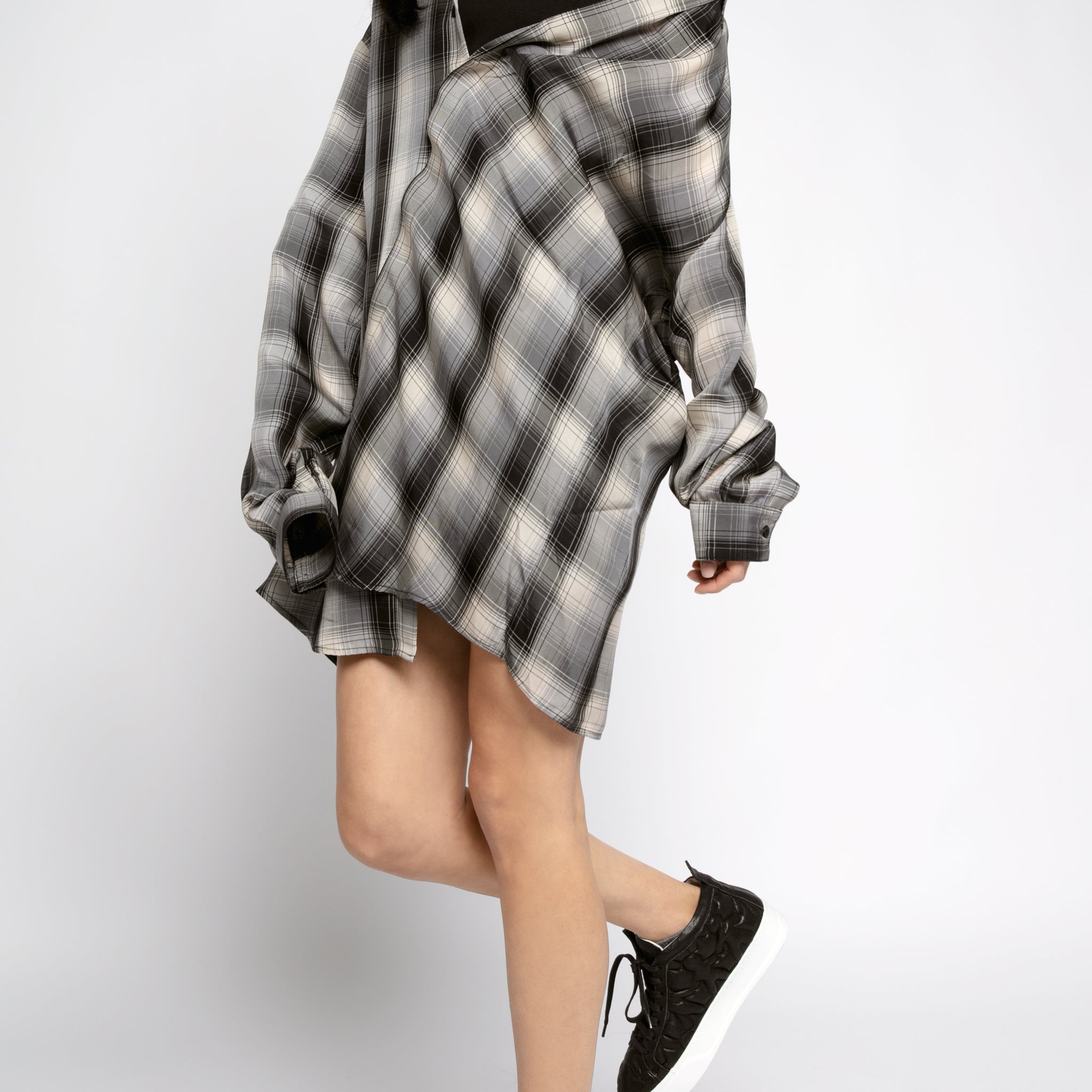 RTA Valery Shirt Dress Oversized | Grey Plaid | T. Boutique RTA Valery Shirt Dress Oversized | Grey Plaid | T. Boutique