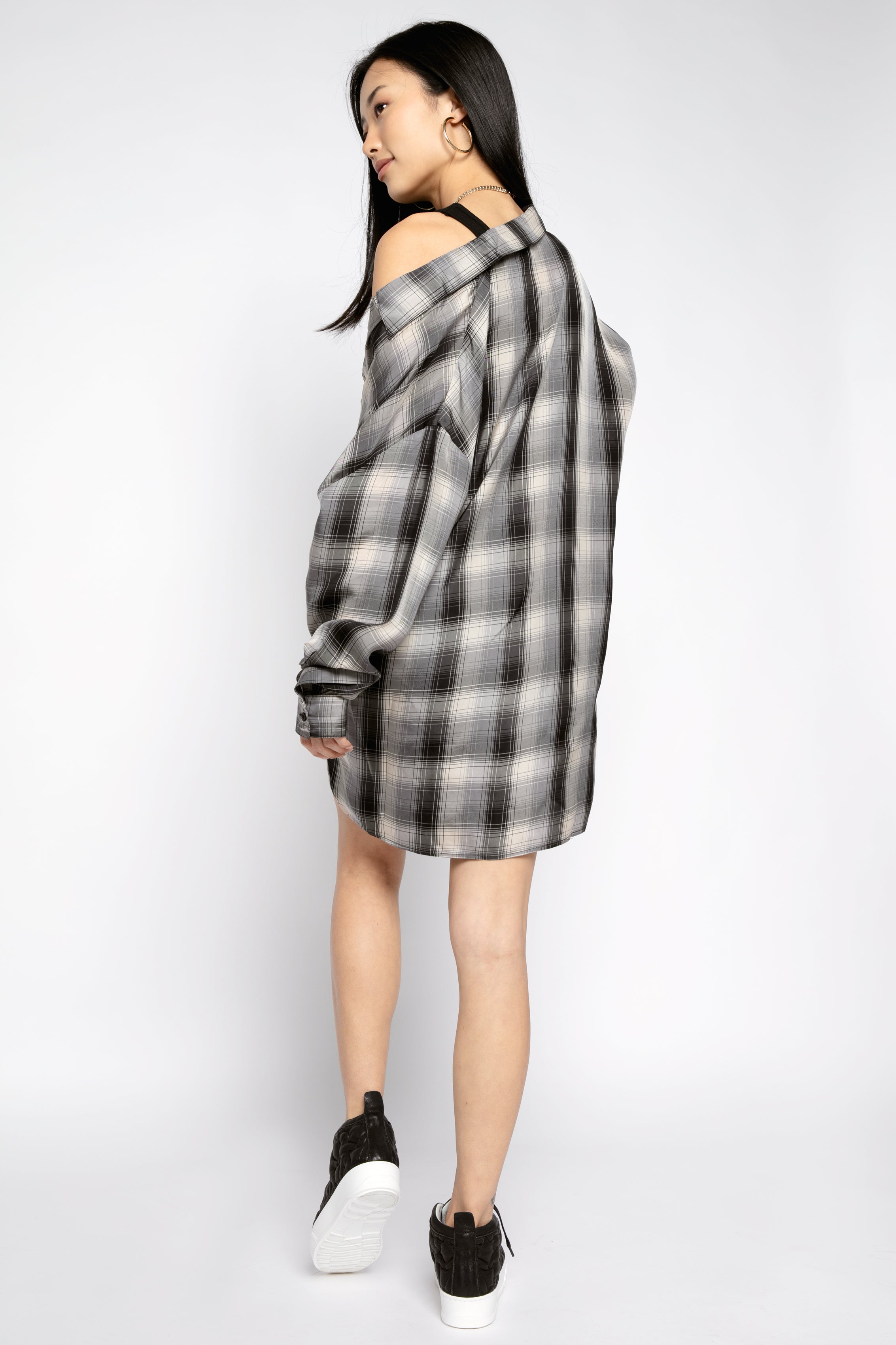 RTA Valery Shirt Dress Oversized | Grey Plaid | T. Boutique RTA Valery Shirt Dress Oversized | Grey Plaid | T. Boutique