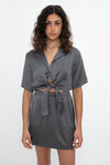 SABLYN Ana Tie Front Silk Blouse in Thunder