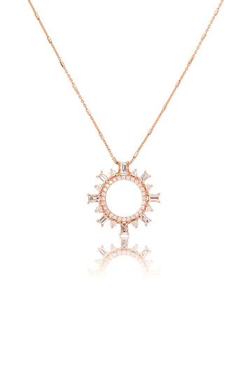 L.A. STEIN Baguette Diamond Shipswheel Compass Necklace in Rose Gold