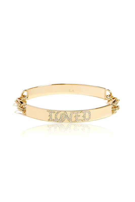 L.A. STEIN ID Bracelet With Diamond "LOVED" in Yellow Gold