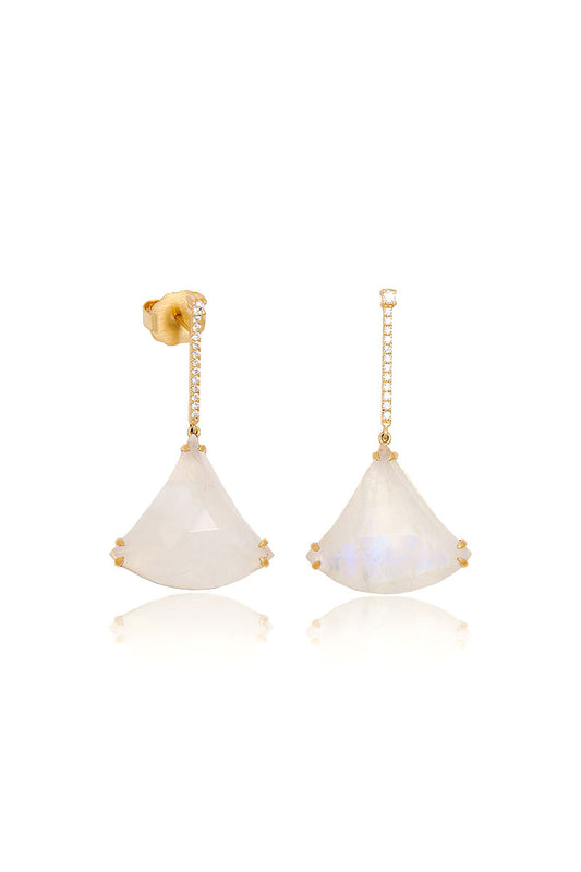 L.A. STEIN Moonstone Kite Earrings in Yellow Gold