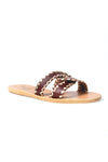 ANCIENT GREEK SANDALS Desmos Stitch Slide Sandals in Chestnut