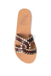 ANCIENT GREEK SANDALS Desmos Stitch Slide Sandals in Chestnut