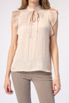 FRAME Pleated Keyhole Blouse in Parchment