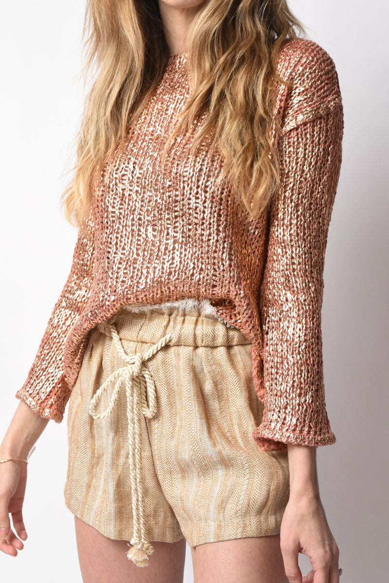 FORTE FORTE Laminated Handcrafted Crochet Sweater in Glassa