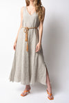 FORTE FORTE Shimmering Linen Dress with Belt in Sabbia
