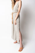 FORTE FORTE Shimmering Linen Dress with Belt in Sabbia