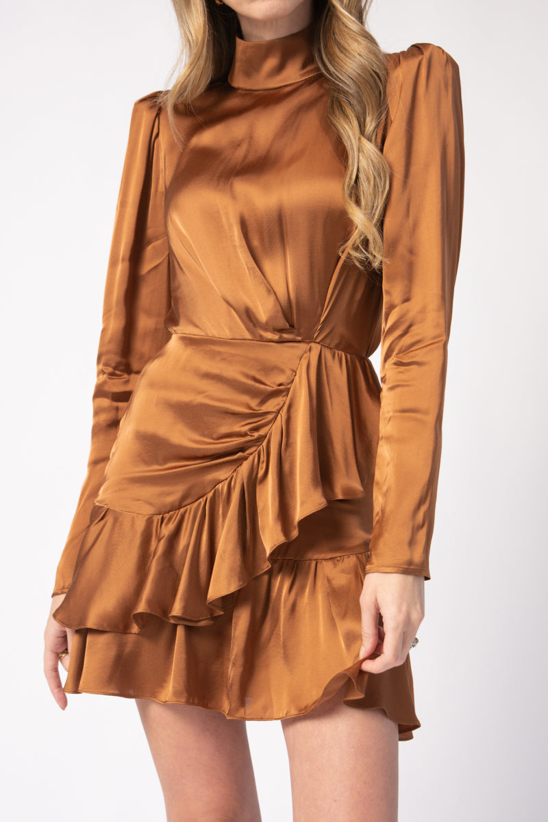 Osium Ruffled Mini Dress in Camel