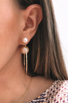 L.A. STEIN Double White Pearl Tribal Hoops with Diamonds