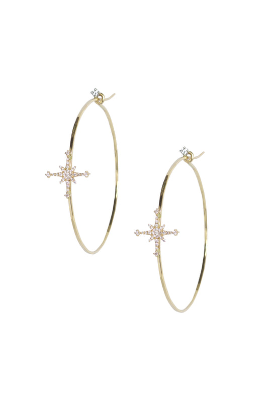 L.A. STEIN Diamond Stella Star Large Hoops Yellow Gold