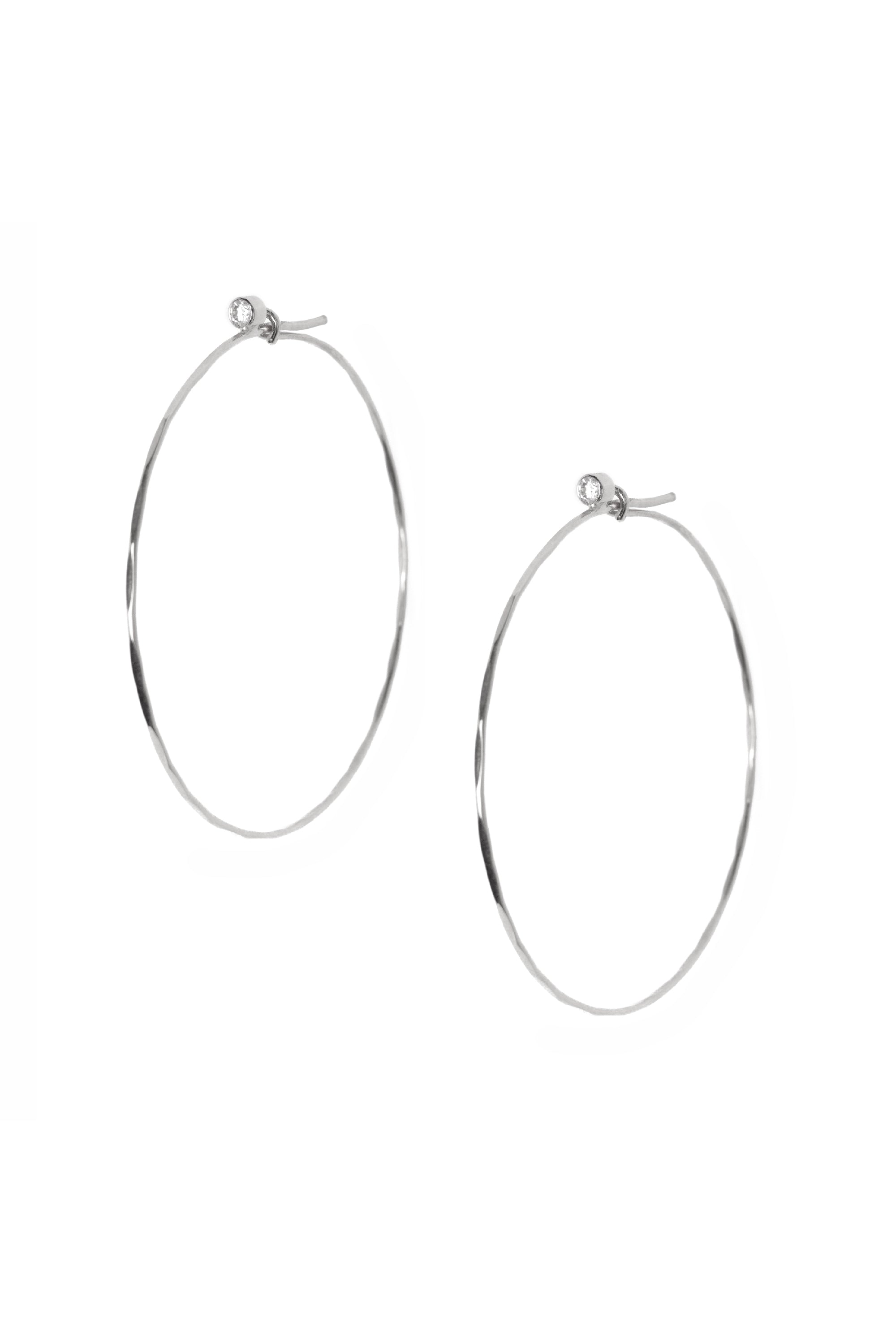 Diamond Studded Large Jessica Hoops in 18k White Gold