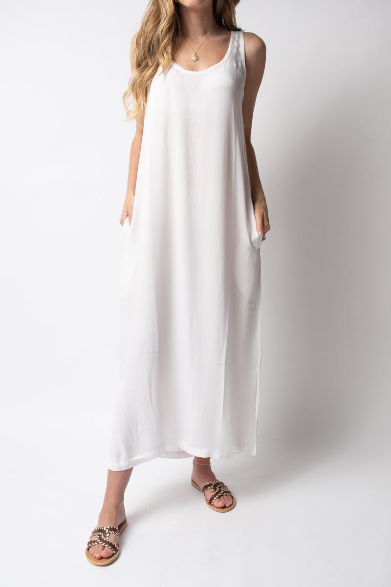 Silk Tank Maxi Dress in White