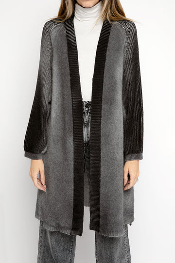 TANDEM Long Cardigan in Black and Grey