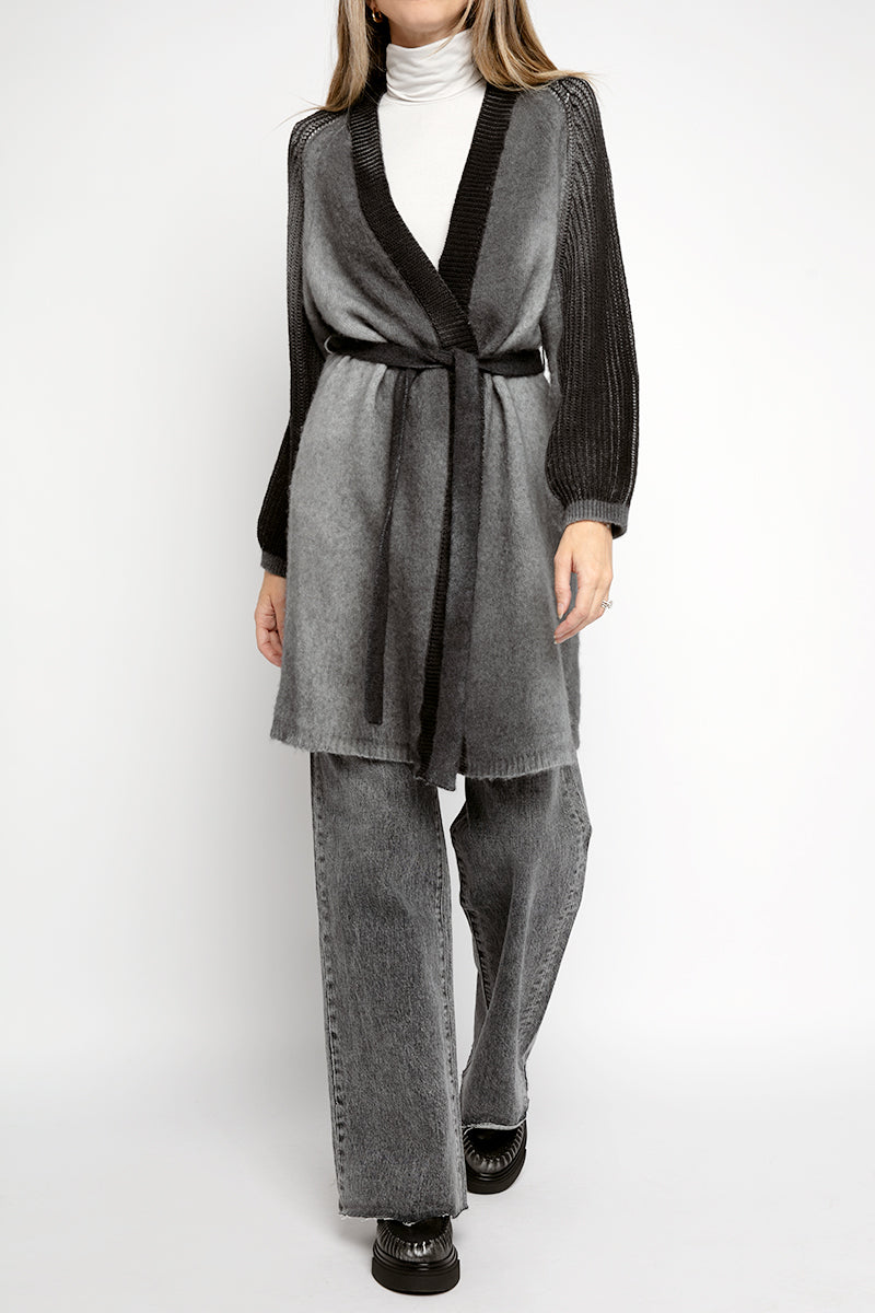 TANDEM Long Cardigan in Black and Grey