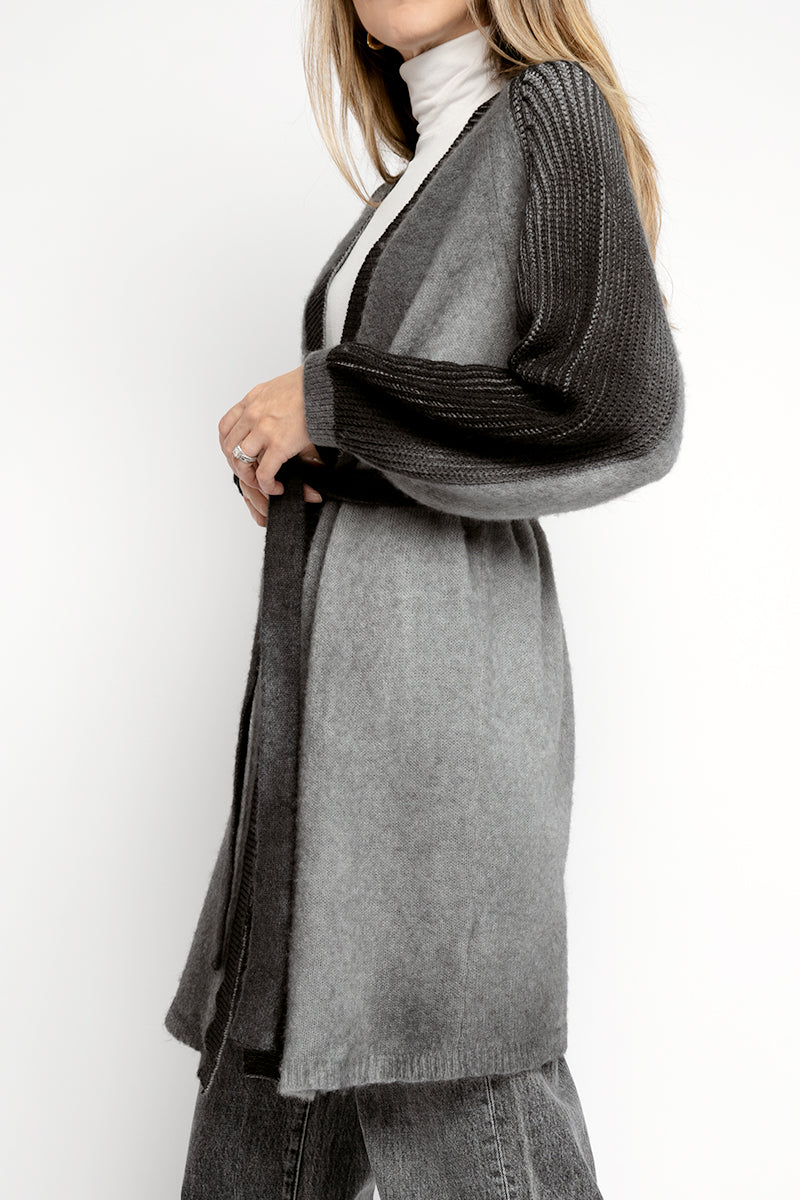 TANDEM Long Cardigan in Black and Grey