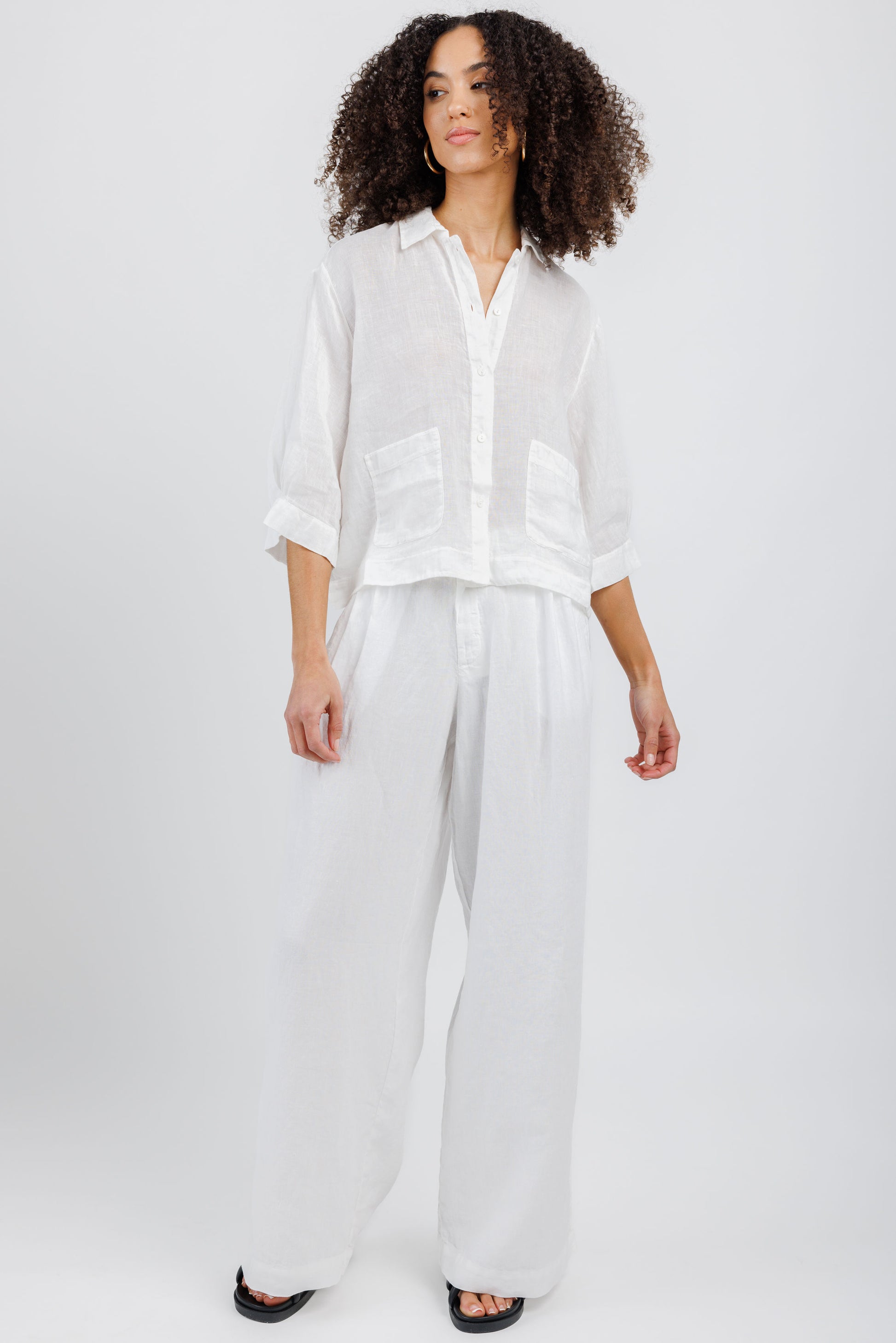 TANDEM Wide Leg Trouser Pant in White