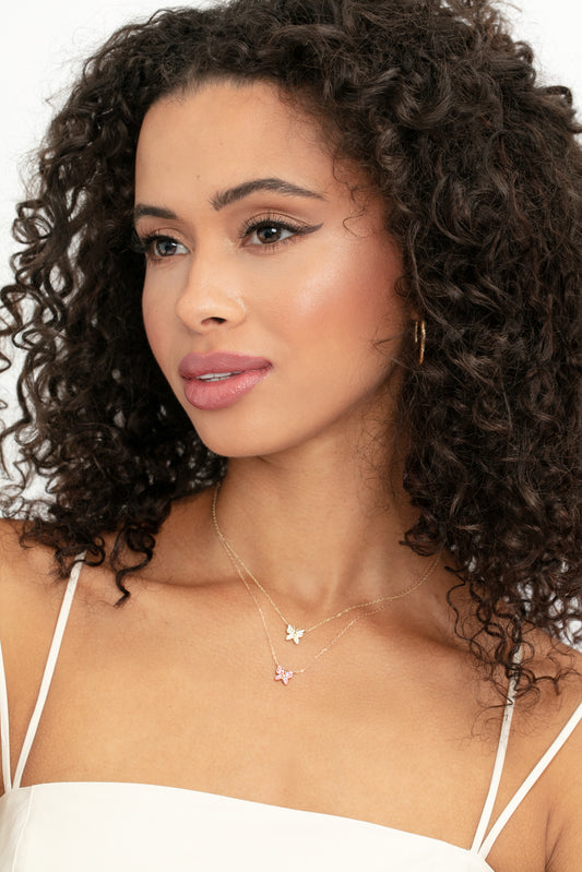 L.A. STEIN Pink Sapphire Pavé Butterfly Necklace in 14k Rose Gold