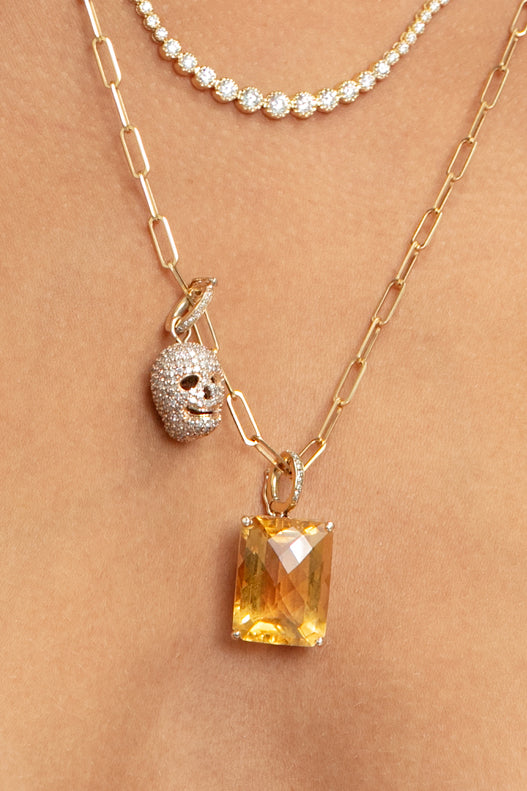 L.A. STEIN Large Diamond Citrine Pendant in Yellow Gold