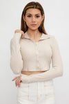 THE RANGE Alloy Ribbed Cropped Button Turtleneck in Limestone