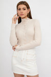 THE RANGE Alloy Ribbed Cropped Button Turtleneck in Limestone