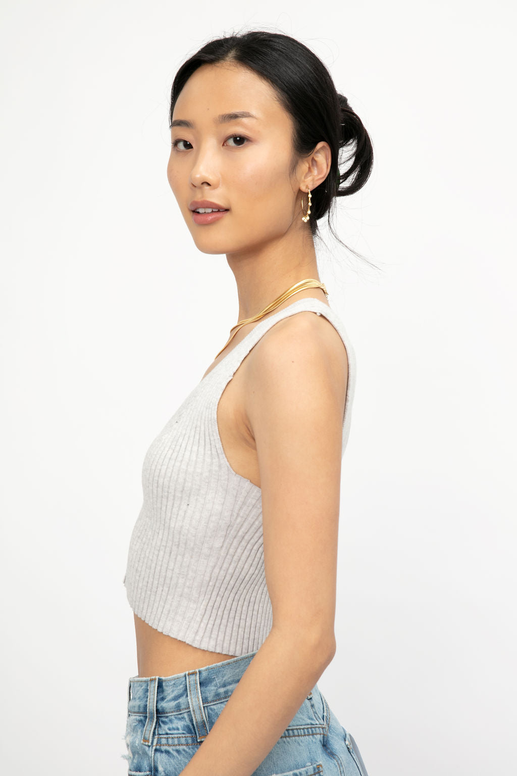 THE RANGE Blended Knit Cropped Tank in Ash