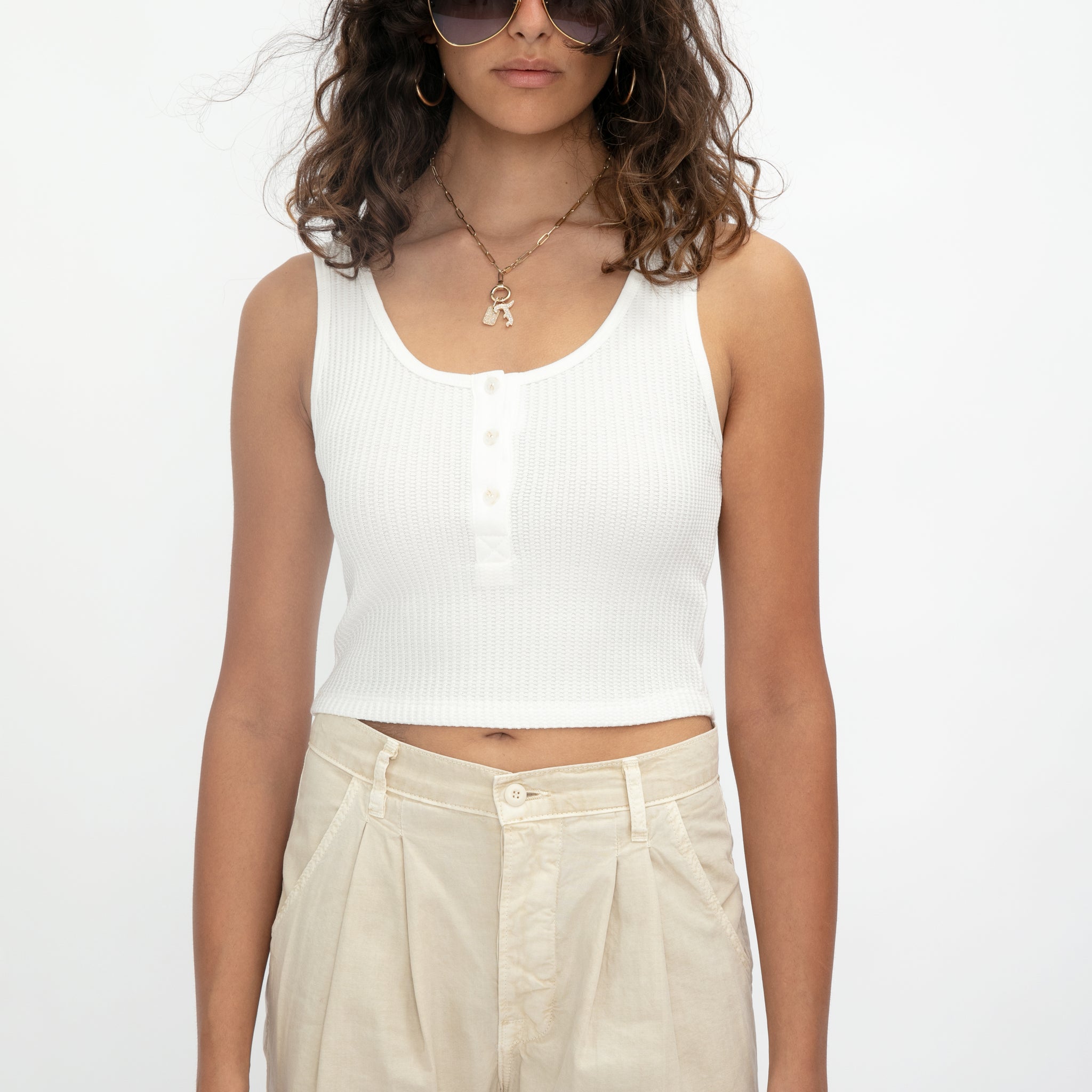 THE RANGE Crop Button Tank in Shell