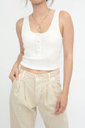 THE RANGE Crop Button Tank in Shell