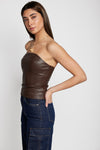 THE RANGE Plush Vegan Leather Bustier Top in Chocolate