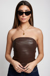 THE RANGE Plush Vegan Leather Bustier Top in Chocolate