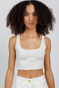 THE RANGE Primary Rib Cropped Tank in Light Shell