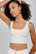 THE RANGE Primary Rib Cropped Tank in Light Shell