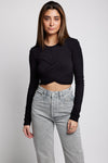 THE RANGE Sueded Jersey Crossover Crew Top in Black