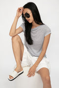 TRANSIT Cotton T-Shirt Top in Grey Stripe