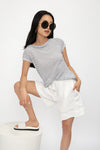 TRANSIT Cotton T-Shirt Top in Grey Stripe