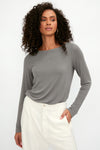 TRANSIT Long Sleeve Modal T-Shirt Top in Grey