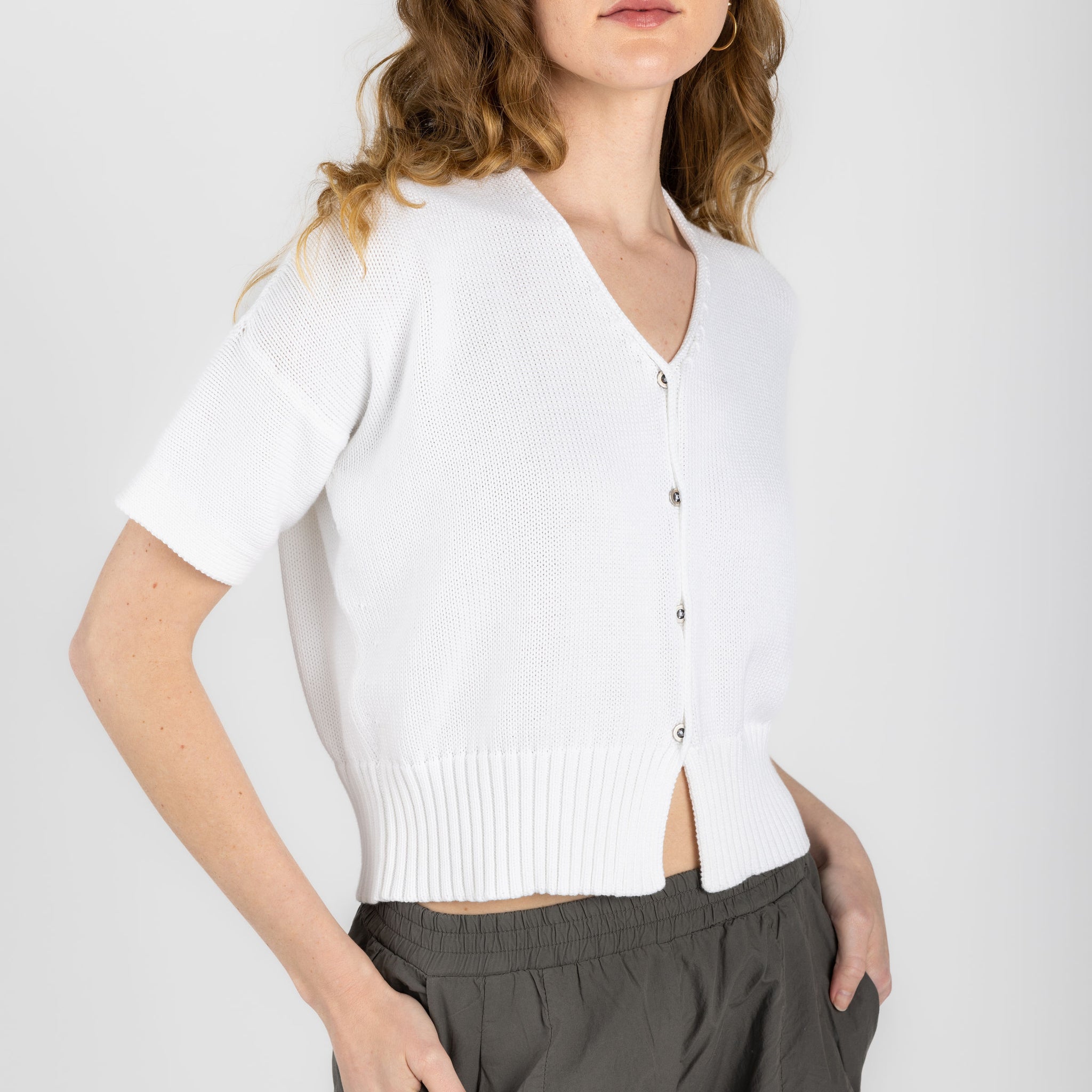 TRANSIT Short Sleeve Cardigan Jacket in White