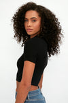 TWENTY Short Sleeve Crop Top in Black