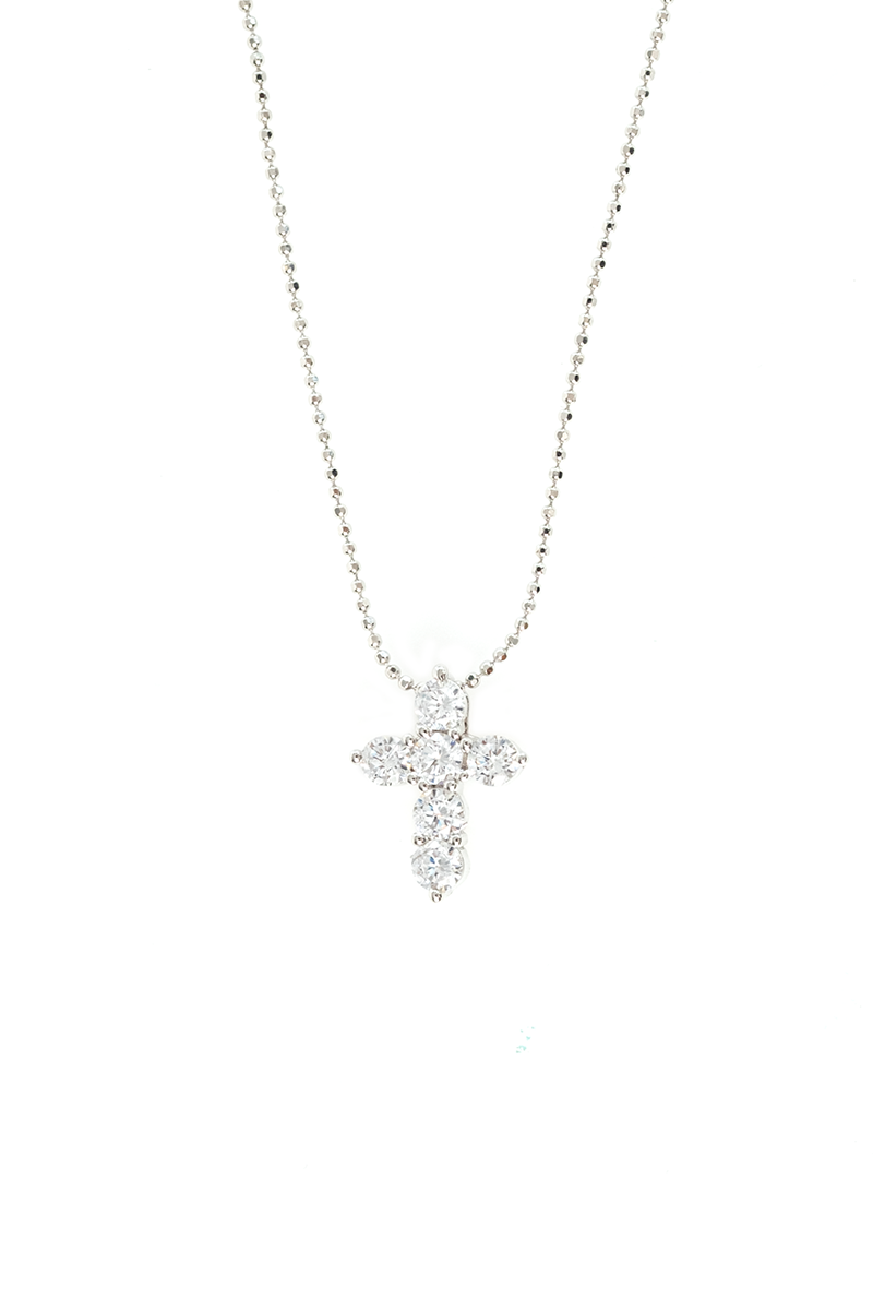 VELINA 925 Silver Diamond Cut Chain Necklace with Crystal Cross Pendant