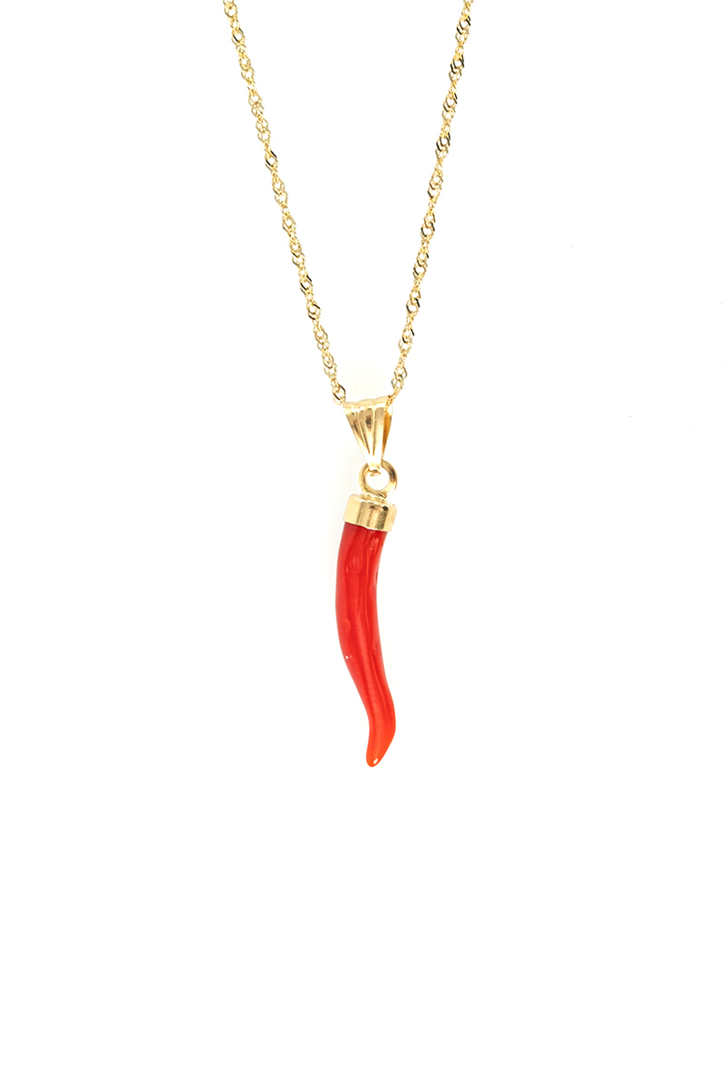 Yellow Gold Chain with Coral Cornicello