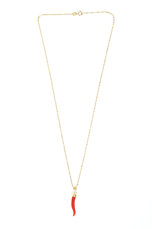 VELINA Yellow Gold Chain with Coral Cornicello