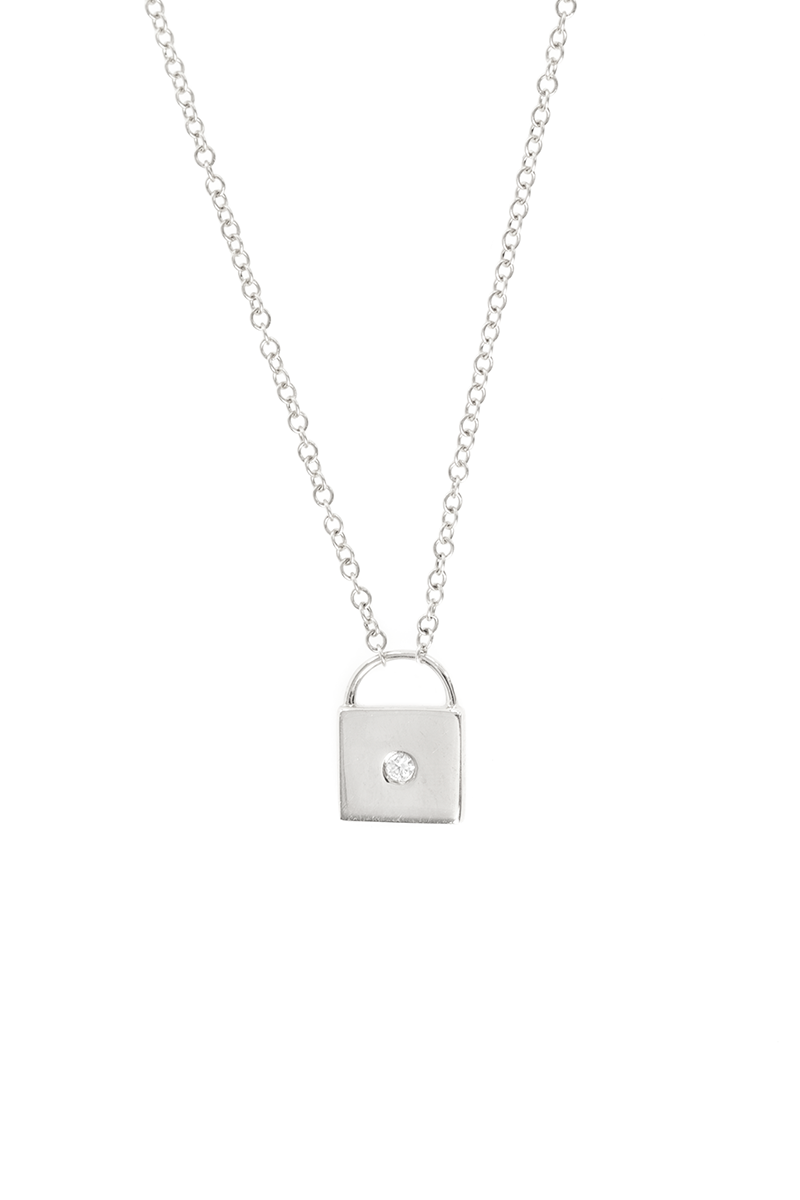 White Gold Lock Pendant Necklace