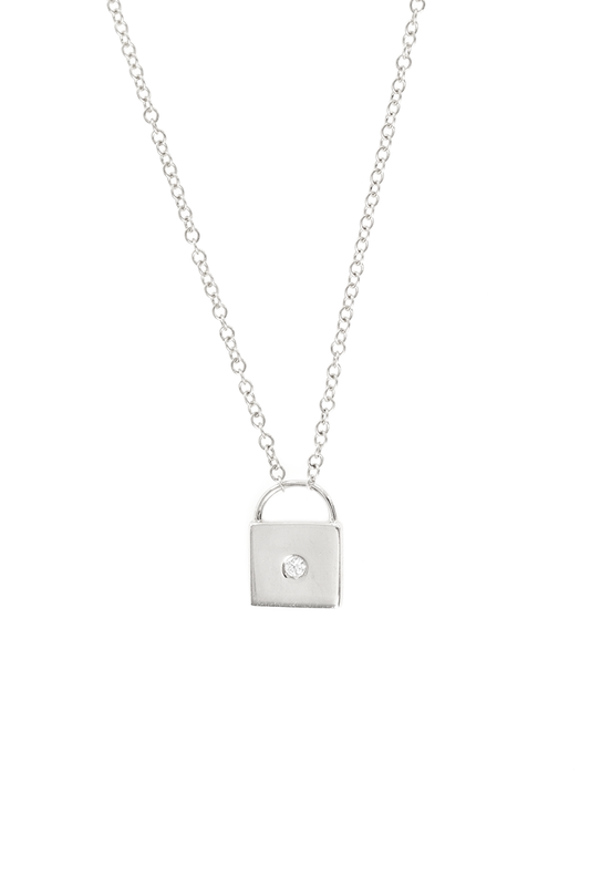 VELINA White Gold Lock Pendant Necklace