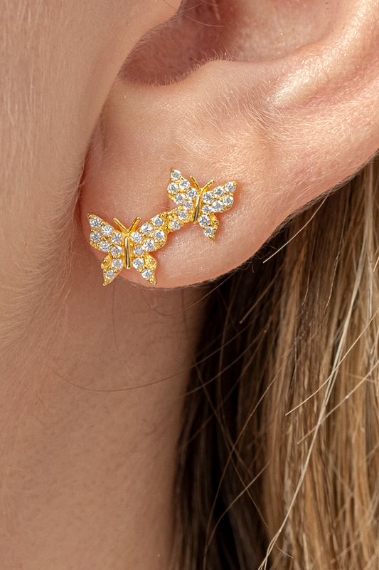 VELINA 925 Silver CZ Crystal Pavé Butterfly Earrings
