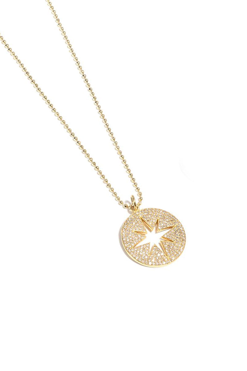 Pavé Diamond Small Compass Necklace in Yellow Gold