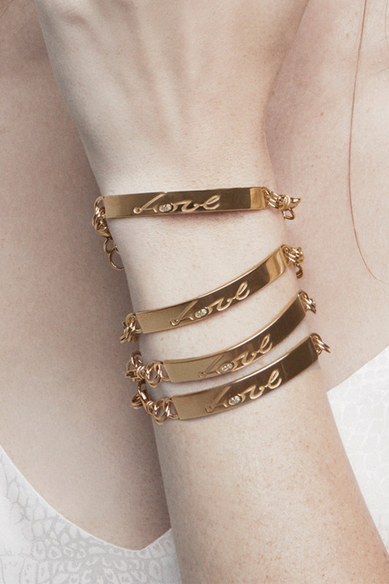 L.A. STEIN ID Bracelet With Diamond LOVE in Yellow Gold